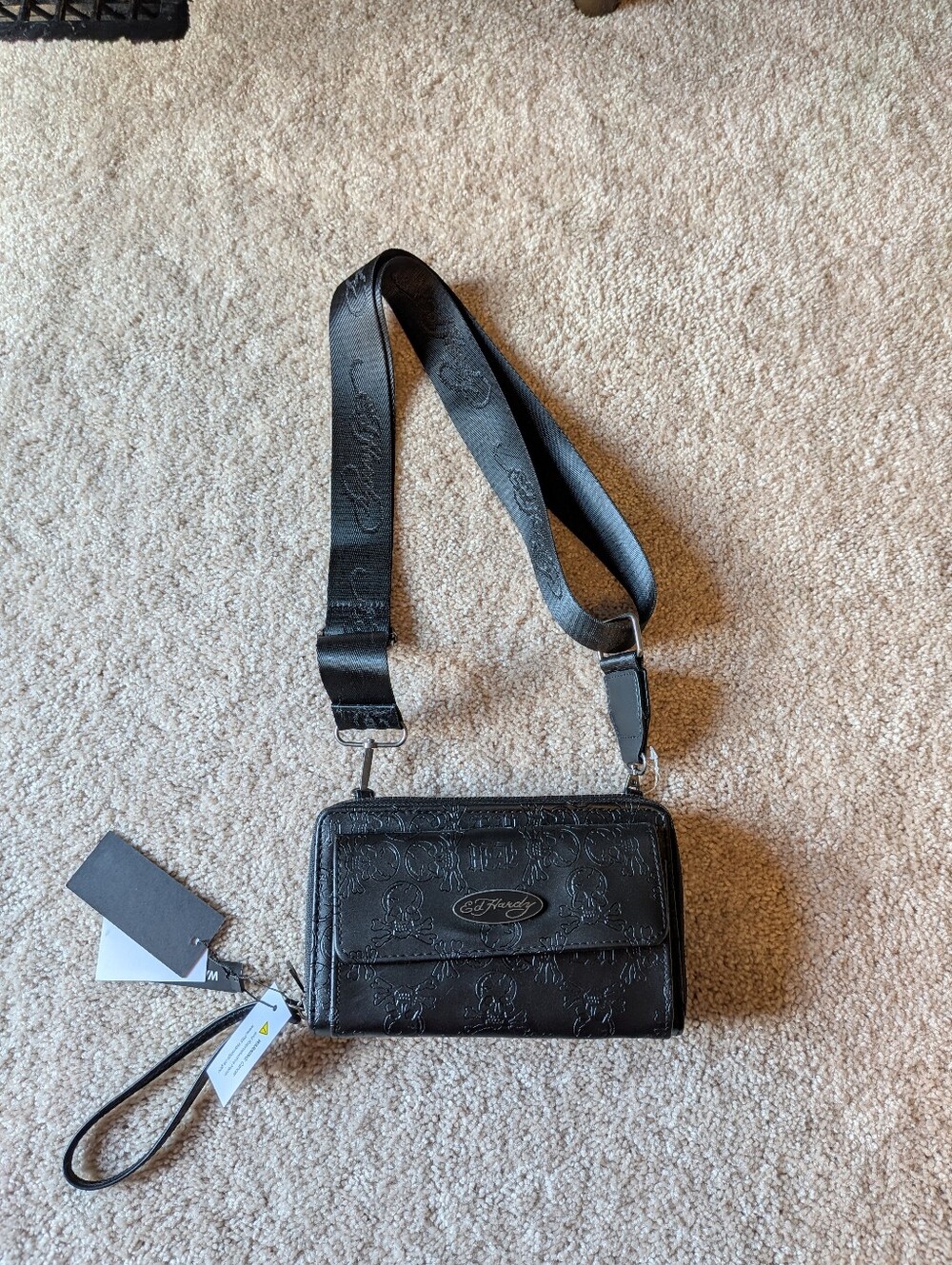 NWT Ed Hardy Embossed Leather Wallet Bag